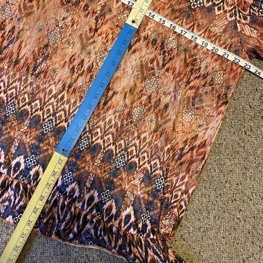 Song N Spirit Top Women Long Sleeve Flowy Tunic Blue Orange Aztec Stretch Sz XXL - Picture 2 of 9